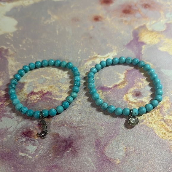 Two Turquoise Beaded Bracelets with Charms - Picture 2 of 5
